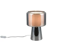 Tischlampe ROCKA aus Glas Silber Chrom mit Stoffschirm innen, Höhe 29cm