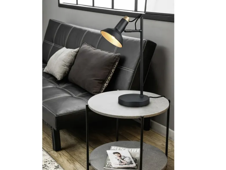 Tischlampe ROXIE Metall in Schwarz / Gold schwenkbar, Höhe 43cm