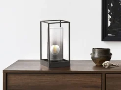 Tischlampe Schwarz mit Rauchglas & LED dimmbar, Höhe 30cm