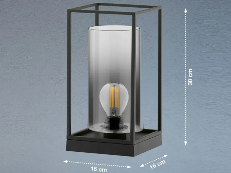 Tischlampe Schwarz mit Rauchglas & LED dimmbar, Höhe 30cm