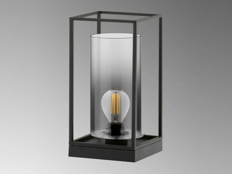 Tischlampe Schwarz mit Rauchglas & LED dimmbar, Höhe 30cm