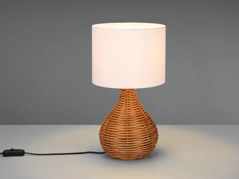 Tischlampe SPROUT mit Rattan und Stoffschirm Weiß, Höhe 40cm