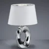 Tischlampe TABA Keramik Silber mit E14 Stoffschirm Weiß, Höhe 33cm