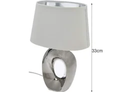 Tischlampe TABA Keramik Silber mit E14 Stoffschirm Weiß, Höhe 33cm