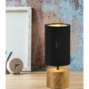 Tischlampe WOODY mit Holzfuß & Stoffschirm Schwarz Gold, Höhe 30cm