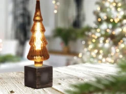 Tischlampe Würfel Grau mit Deko LED Tannenbaum, Quadrat 9cm