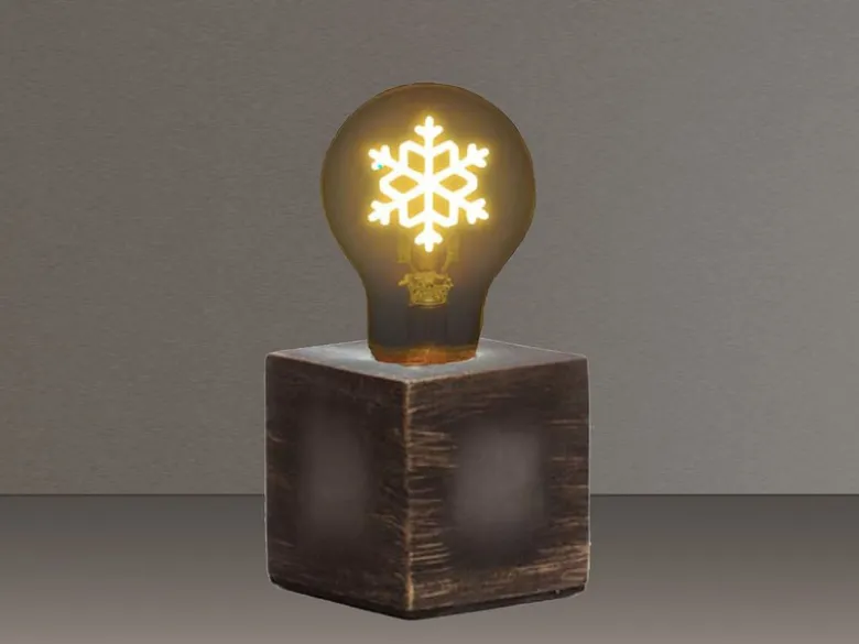 Tischlampe Würfel Grau mit Deko LED Glühbirne Schneeflocke, Quadrat 9cm