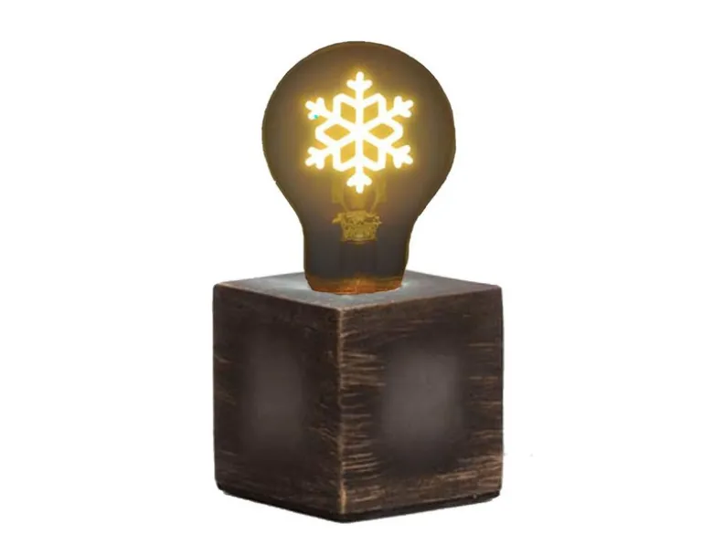 Tischlampe Würfel Grau mit Deko LED Glühbirne Schneeflocke, Quadrat 9cm