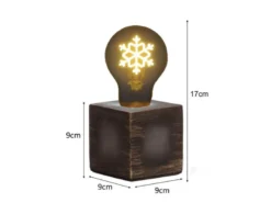Tischlampe Würfel Grau mit Deko LED Glühbirne Schneeflocke, Quadrat 9cm