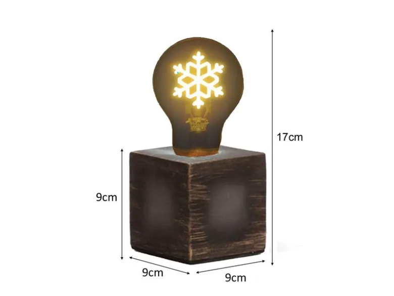Tischlampe Würfel Grau mit Deko LED Glühbirne Schneeflocke, Quadrat 9cm