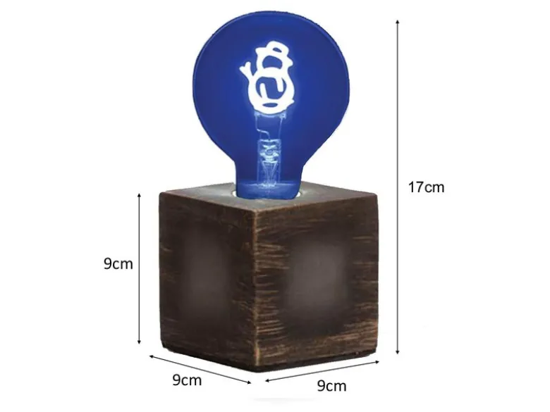 Tischlampe Würfel Grau mit Deko LED Glühbirne Schneemann, Quadrat 9cm