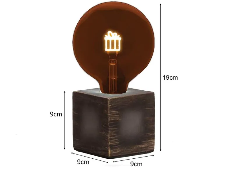 Tischlampe Würfel Grau mit Deko LED Glühbirne Geschenk, Quadrat 9cm