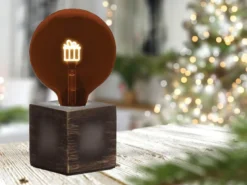 Tischlampe Würfel Grau mit Deko LED Glühbirne Geschenk, Quadrat 9cm