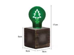 Tischlampe Würfel Grau mit Deko LED Glühbirne Tannenbaum, Quadrat 9cm