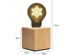 Tischlampe Würfel Holz Eiche mit Deko LED Glühbirne Schneeflocke, Quadrat 9cm