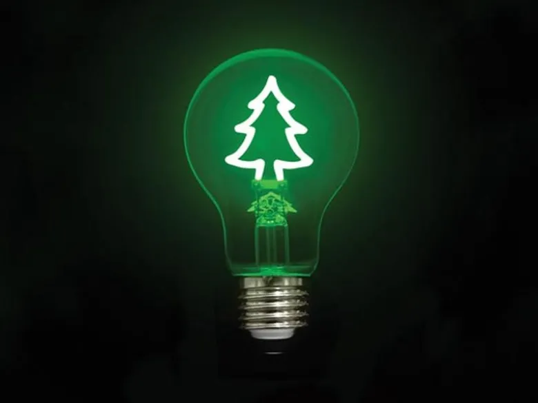 Tischlampe Würfel Holz Eiche mit Deko LED Glühbirne Tannenbaum, Quadrat 9cm