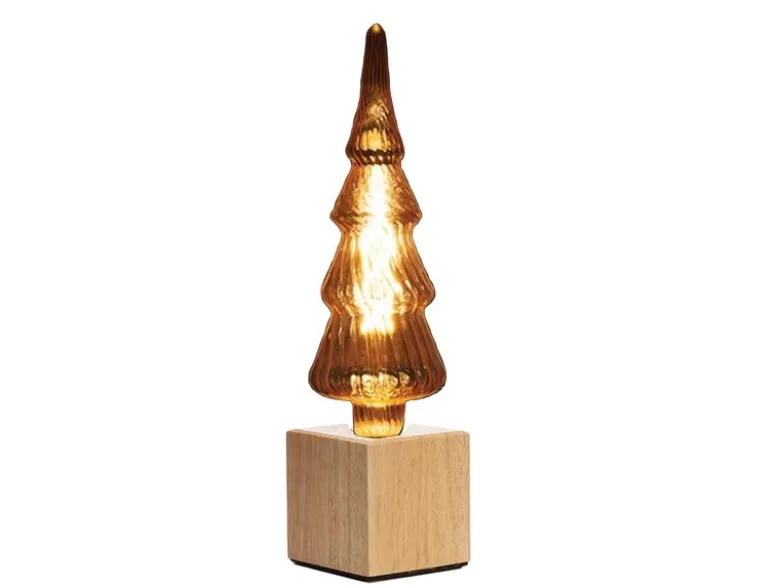 Tischlampe Würfel Holz Eiche mit Deko LED Tannenbaum, Quadrat 9cm