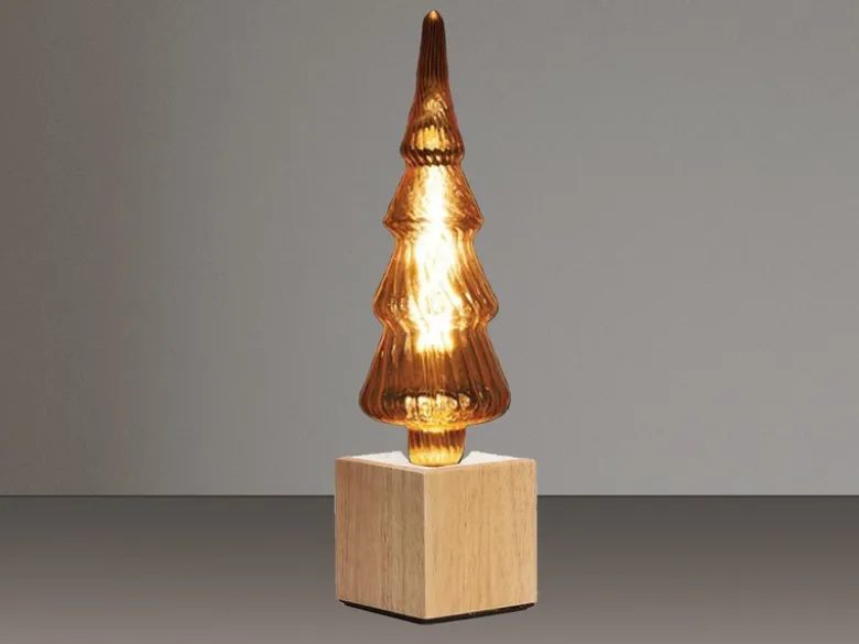 Tischlampe Würfel Holz Eiche mit Deko LED Tannenbaum, Quadrat 9cm