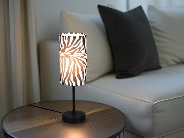 Tischlampe ZEBARA mit Stoffschirm Zebramuster, Höhe 36,5cm