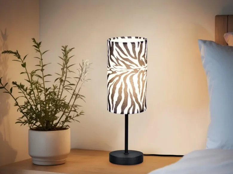 Tischlampe ZEBARA mit Stoffschirm Zebramuster, Höhe 36,5cm