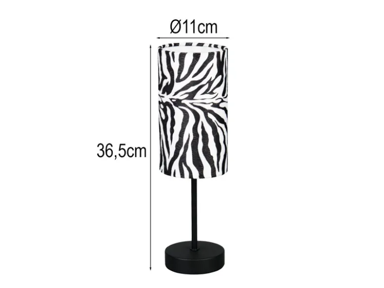 Tischlampe ZEBARA mit Stoffschirm Zebramuster, Höhe 36,5cm