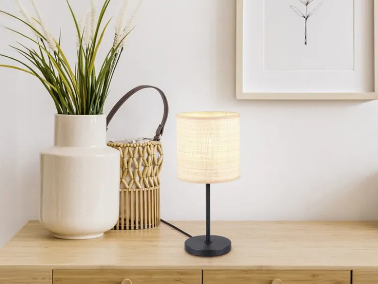 Tischleuchte AIMEE mit Lampenschirm aus geflochtenem Bast, Höhe 37cm