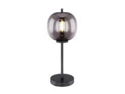 Tischleuchte BLACKY mit Rauchglas Lampenschirm, Höhe 45cm