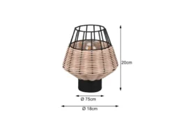 Tischleuchte BORKA Rattan Geflecht Natur und Gitter im Boho Stil, Höhe 20cm