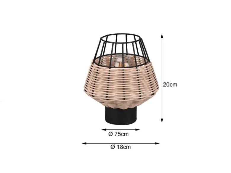 Tischleuchte BORKA Rattan Geflecht Natur und Gitter im Boho Stil, Höhe 20cm