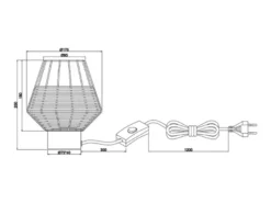 Tischleuchte BORKA Rattan Geflecht Natur und Gitter im Boho Stil, Höhe 20cm