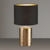 Tischleuchte BRONZ mit Keramikfuß & Stoffschirm Schwarz innen Gold, Höhe 35cm