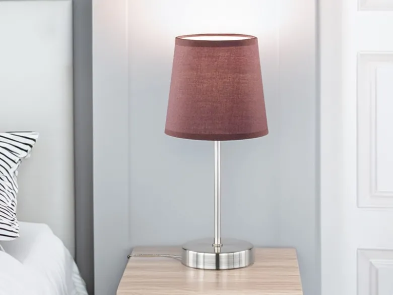 Tischleuchte CESENA Silber mit Stoffschirm in Hellbraun, Höhe 32cm