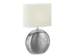 Tischleuchte CHAMBERY, Metallfuß Silber Antik, Leinenschirm Beige, Höhe 51cm
