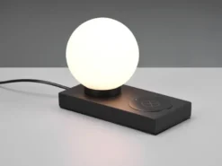 Tischleuchte CHLOE Schwarz induktive Ladestation & Touch Glasschirm, Höhe 15cm