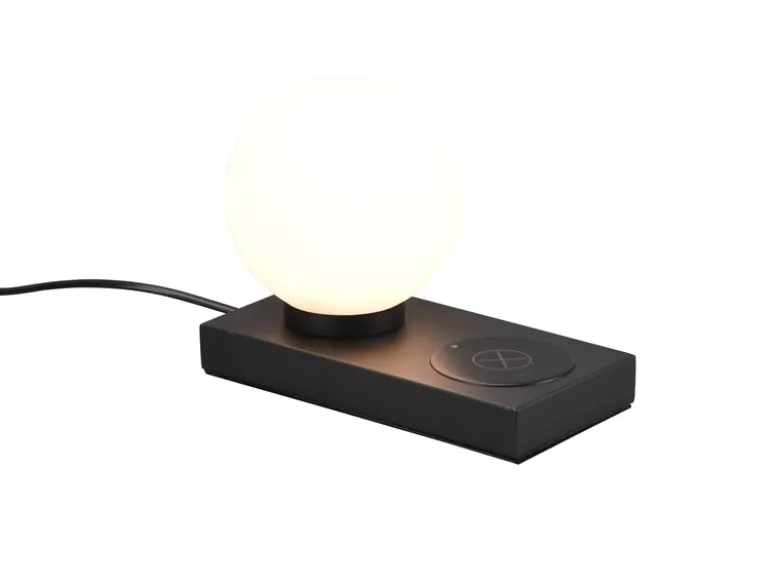 Tischleuchte CHLOE Schwarz induktive Ladestation & Touch Glasschirm, Höhe 15cm