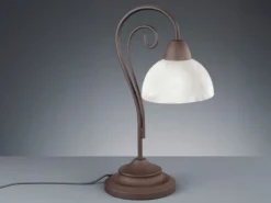 Tischleuchte COUNTRY Landhaus mit Glasschirm Weiß, Rostoptik, Höhe 40cm