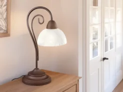 Tischleuchte COUNTRY Landhaus mit Glasschirm Weiß, Rostoptik, Höhe 40cm