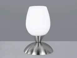 Tischleuchte CUP II, Glasschirm Weiß Sockel Silber - Touchfunktion, Höhe 18cm
