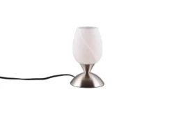 Tischleuchte CUP II Glas Weiß marmoriert, Sockel Silber Touchfunktion, Höhe 18cm