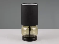 Tischleuchte ELIO mit Glasfuß Grün und Stoffschirm Schwarz, Höhe 28cm