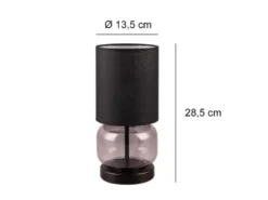 Tischleuchte ELIO mit Glasfuß Rauchglas und Stoffschirm Schwarz, Höhe 28cm