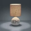 Tischleuchte ESNA Keramik-Sockel Schriftzug HOME Stoffschirm Braun, Höhe 31cm