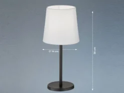 Tischleuchte EVE Schwarz mit Lampenschirm Stoff Weiß, Höhe 30cm