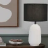 Tischleuchte FACE mit Keramikfuß Weiß & Stoffschirm Schwarz, Höhe 39cm