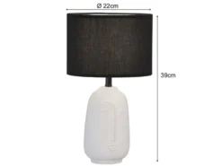 Tischleuchte FACE mit Keramikfuß Weiß & Stoffschirm Schwarz, Höhe 39cm