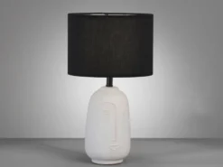 Tischleuchte FACE mit Keramikfuß Weiß & Stoffschirm Schwarz, Höhe 39cm