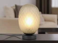 Tischleuchte FACETTE mit ovalem Glas Lampenschirm Grün, Höhe 28cm