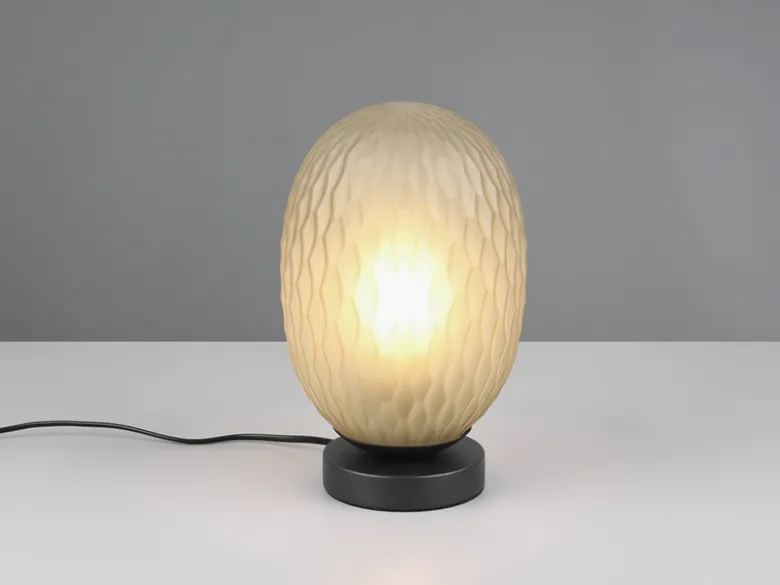 Tischleuchte FACETTE mit ovalem Glas Lampenschirm Grün, Höhe 28cm