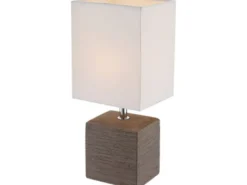 Tischleuchte GERI eckig mit Keramikfuß und Stoffschirm, Braun, Höhe 29cm