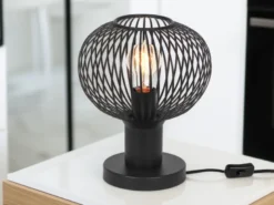 Tischleuchte GILA mit Gitter Lampenschirm Schwarz, Höhe 28cm